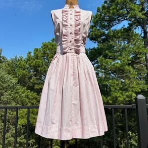 Vintage 50s/60s Swiss Dot Ruffled Tuxedo Collar Pleated Full Skirt Dress Set